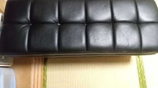 オットマンのソファスツール長椅子黒ブラックレザー革
