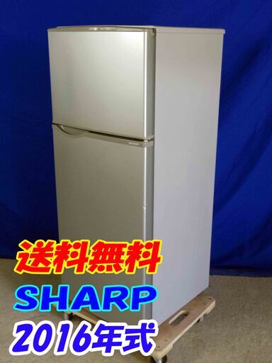 送料無料エリア限定 送料・設置無料✨超美品✨Y-0506-001✨2016年製✨SHARP 118L 高さを調節できる「ガラストレー」耐熱トップテーブル 2ドア 冷蔵庫【SJ-H12B-S】