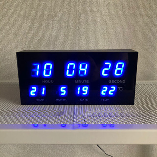 【引越し処分】 ブルーLED 電波時計 温度計 置き時計 壁掛け...