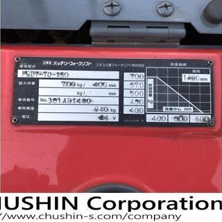 関東輸送費無料　ニチユ バッテリーフォークリフト ウォーキー 電動ハンドリフト 700kg　電動リフト　FBD-70-150　1480