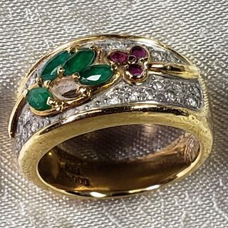 k18 18金 Pt900 エメラルド ルビー ダイアモンド リング E-002