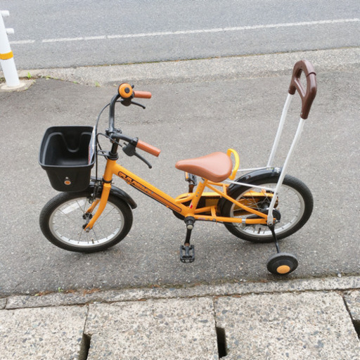 子ども用自転車☆補助輪・手押し棒付き☆16インチ☆オレンジ☆中古品