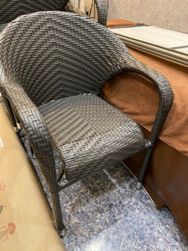 アジアン　ダークブラウン椅子4脚　籐家具の風合　撥水素材