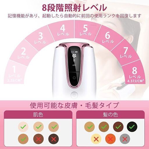 光脱毛器 家庭用脱毛器 レーザー IPL 美肌機能 永久脱毛 8段階照射