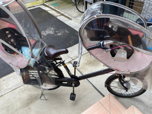 幼児３人乗り自転車　デリシアデュオ　前レインカバー付