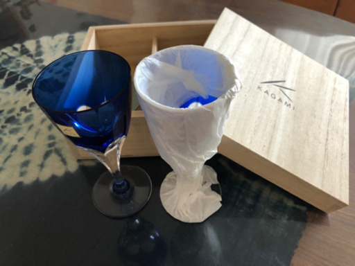 カガミクリスタル　ロイヤルブルー　ペアワイングラス
