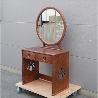 引取限定】松本伝統 指物工芸家具 鏡台 ドレッサー 丸型一面鏡 松本 