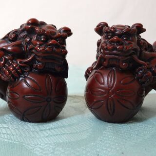 ☆伝統工芸 狛犬 玉乗り獅子 対セット シーサー 縁起物 開運 魔除け