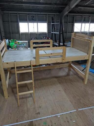 木製二段ベッド　シングル　ロフトベッド　K　はしご付