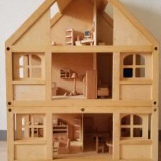 木製三階建てドールハウス家具付き