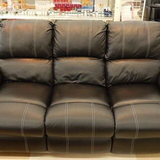 札幌市/清田区 3P電動リクライニングソファ 3人掛け 合皮 黒 ブラック