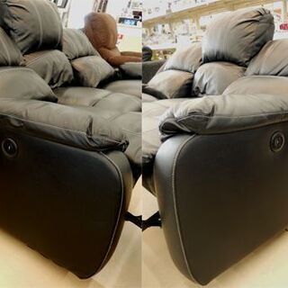 札幌市/清田区 3P電動リクライニングソファ 3人掛け 合皮 黒 ブラック