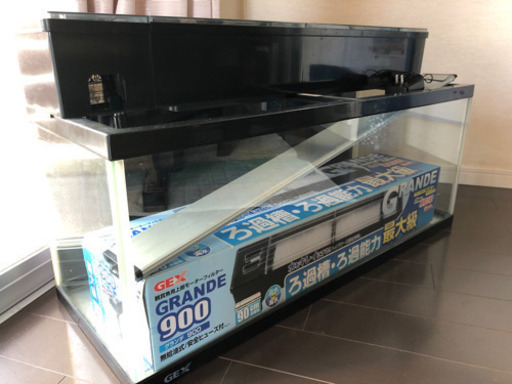 90cmスリム水槽値下げ(GRANDE900新品付き) ガラスフタ　LEDライト付き