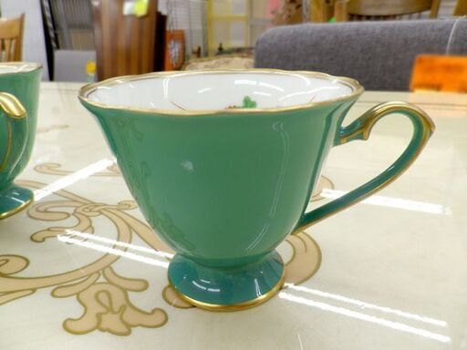 香蘭社 コーヒー碗 6客 エメラルドグリーン 金彩 菊文 ティーカップ 札幌 西岡店 香蘭社 コーヒー碗 6客 エメラルドグリーン 金彩 菊文 ティーカップ