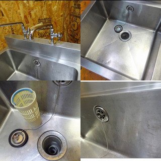 329-0)業務用 ステンレス 1槽シンク W600D600H790BG90 蛇口2個付き