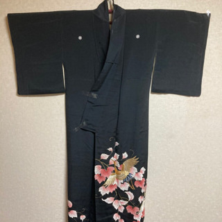 5MKO394  黒留袖 着物  刺繍 花柄 シンプル 鶴柄