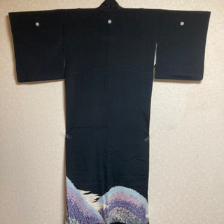 5MKO396 黒留袖 刺繍 風景柄 高級感 家紋5つ