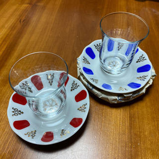 【値下げしました‼️】新品 トルコ チャイグラス（赤青、2客セット）