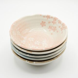 【中古】桜柄の小皿5色セット