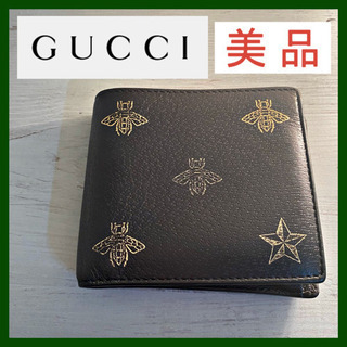 【ネット決済・配送可】【美品】GUCCI 折り財布　ビー(ハチ)