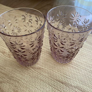 【ネット決済】フランフラン　ガラス　コップ　花　ピンク