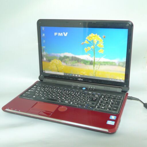 1台限定 送料無料 レッド色 ノートパソコン 中古良品 Win10 15.6型 富士通 AH54/D Core i3 4GB 640G Blu-ray 無線 webカメラ LibreOffice済