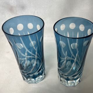 きまりました　未使用品　江戸切子　切子グラス　2個セット　薄青　 食器
