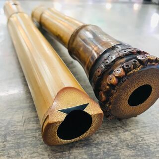 容山作 尺八 54cm 2印 歌口金縁 藤巻き銀三線
