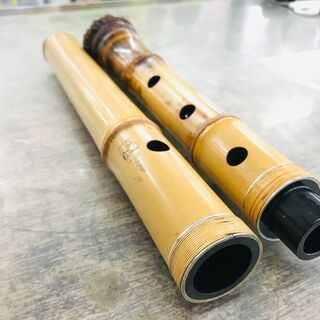 容山作 尺八 54cm 2印 歌口金縁 藤巻き銀三線