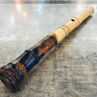 容山作 尺八 45cm 2印 歌口金縁 藤巻き銀三線