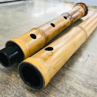 容山作 尺八 70cm 2印 歌口金縁 藤巻き銀三線