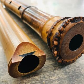 容山作 尺八 70cm 2印 歌口金縁 藤巻き銀三線