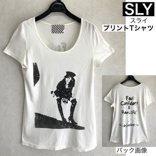 SLY スライ Uネック プリントTシャツ 半袖 M ホワイト ...