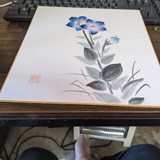 雲較　睡蓮の花の水彩画の色紙