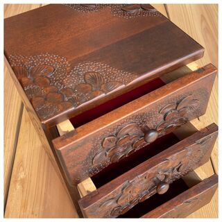 軽井沢彫り 長野県 伝統工芸 ビンテージ 和 三段引き出し 一点もの 手作り