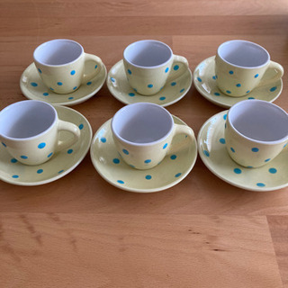 コーヒーカップ　ミニサイズ　6個セット　青水玉