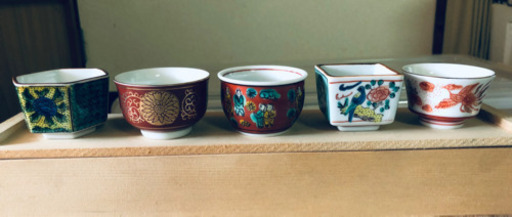 新品未使用　新品未使用　九谷焼 組盃 時代画風　5個セット