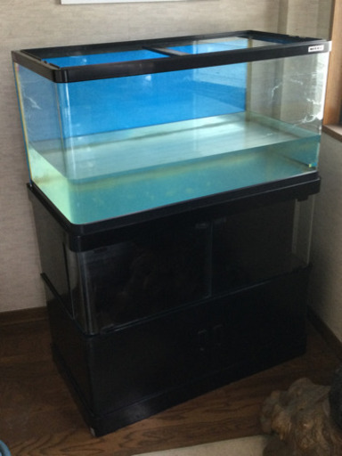 中古　水槽　　幅90　　奥行45.5　　高さ120.5(水槽部高45.5)　 （ｃｍ）　淡水利用品　NISSO  曲面ガラス使用
