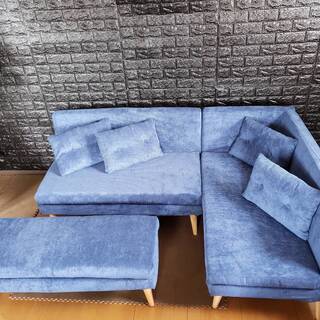 【未使用・訳アリ】カバーリング ソファダイニング・右肘アームソファ＋２Ｐ＋ベンチセット・ネイビー・4823