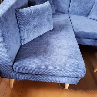 【未使用・訳アリ】カバーリング ソファダイニング・左肘アームソファ＋２Ｐ＋ベンチセット・ネイビー・4038