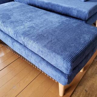 【未使用・訳アリ】カバーリング ソファダイニング・左肘アームソファ＋２Ｐ＋ベンチセット・ネイビー・4038