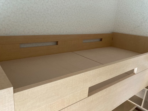 システムベッド　ロフトベッドデスク付きハイタイプ　木製シングルベッドサイズ　階段付き