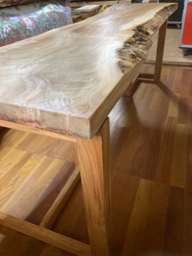楠木 カウンター、サイドテーブル197×60板厚4.8cm脚付き