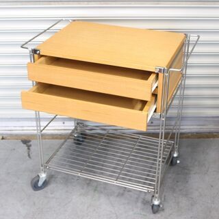 T120) MUJI 無印良品 ボックスキッチンワゴン・セット 廃盤 タモ材