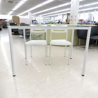 北海道/千歳市 ガラス天板ダイニングテーブルセット ホワイト ４人掛け シンプル おしゃれ 近郊配送/店頭でのお受渡し大歓迎