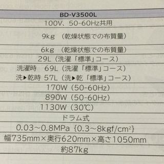 中古 2013年製 ドラム式 洗濯機 幅73.5 奥行62 高さ105 （cm）