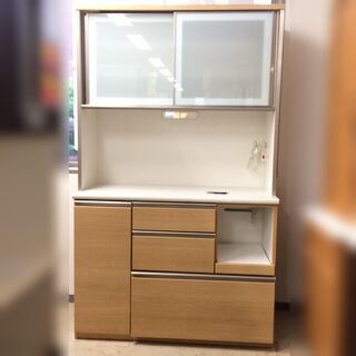 J575 ニトリ 食器棚 キッチンボード アルミナ 120KB ナチュラル／ホワイト 1200×500×2010 クリーニング済み