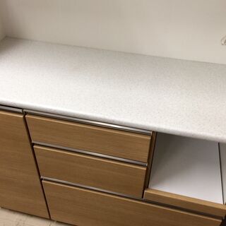 J575 ニトリ 食器棚 キッチンボード アルミナ 120KB ナチュラル／ホワイト 1200×500×2010 クリーニング済み