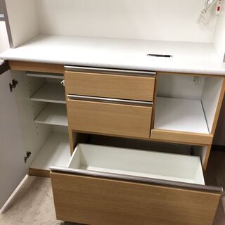 J575 ニトリ 食器棚 キッチンボード アルミナ 120KB ナチュラル／ホワイト 1200×500×2010 クリーニング済み