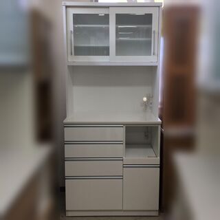 ニトリ　キッチンボード　食器棚　ホワイト ニトリ 幅80cm 鏡面仕様のキッチンボード (WH) ダイニングボード